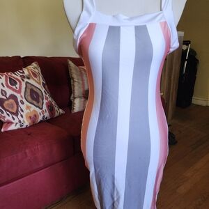 White, Coral & Grey Bodycon Dress